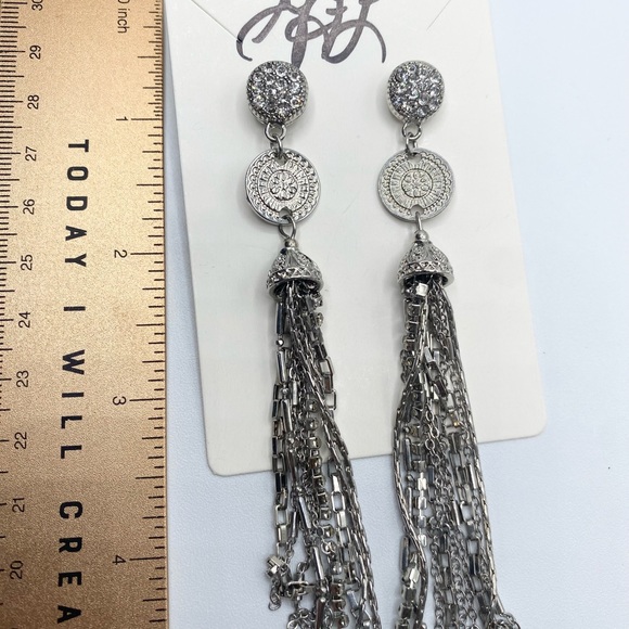 Silver Dangle Rhinestone Earrings - Picture 7 of 7
